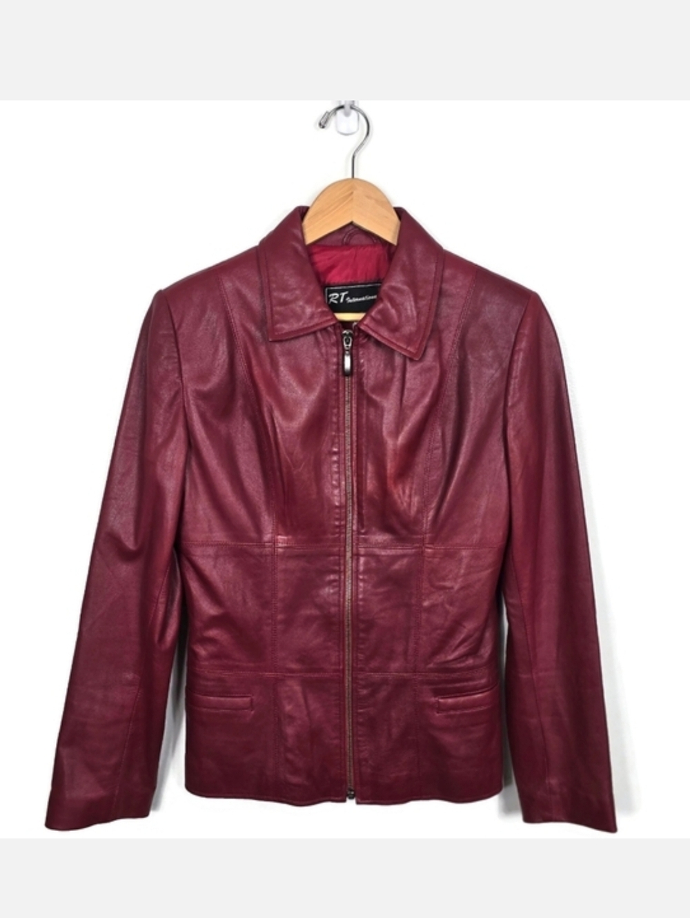 Vintage Oxblood Red Full Zip Fitted Leather Jacket RT International Medium